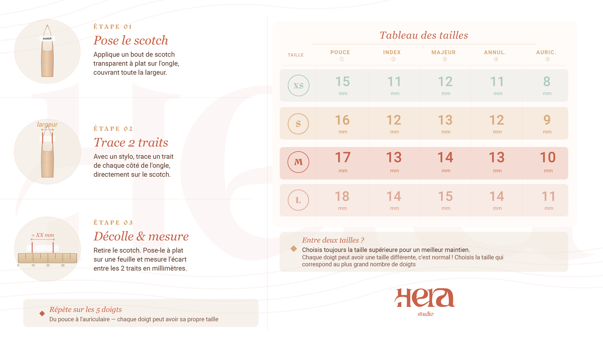 Guide des tailles - press on